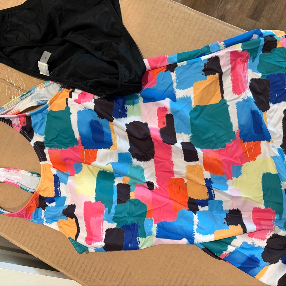 Colorful Abstract Print Tankini 2 piece swim Size L